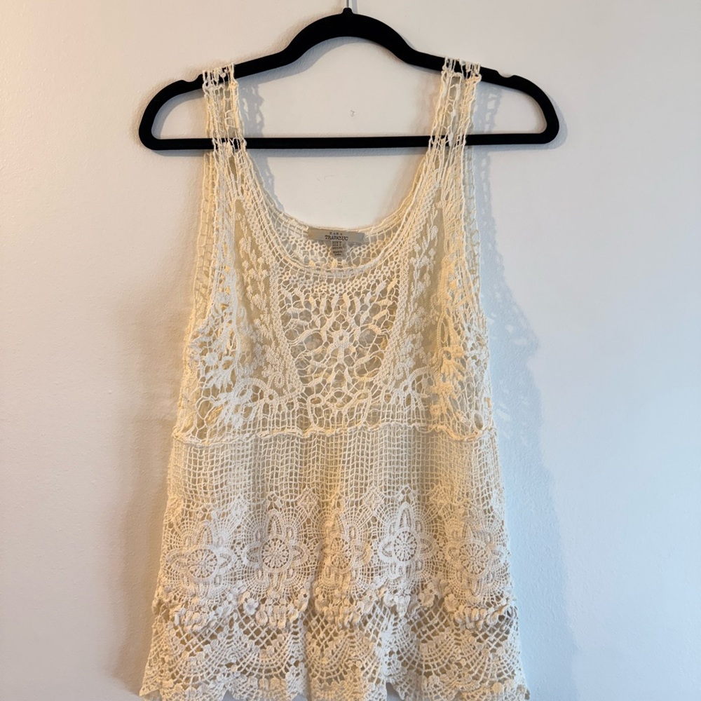 Zara Cream Crochet Sleeveless Top